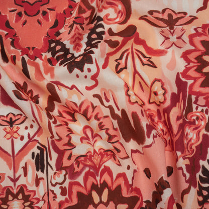 Linen and Rayon Woven - Pink, Peach and Pale Orange Almost-Geometric Floral - Mood Exclusive Fractured Flora Print