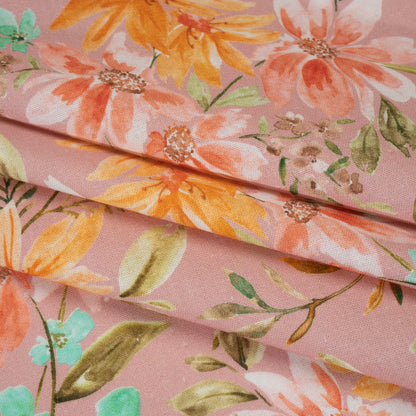 Linen and Rayon Woven - Dusty Pink, Orange and Olive Green Floral - Mood Exclusive First Blush Print