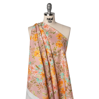 Linen and Rayon Woven - Dusty Pink, Orange and Olive Green Floral - Mood Exclusive First Blush Print
