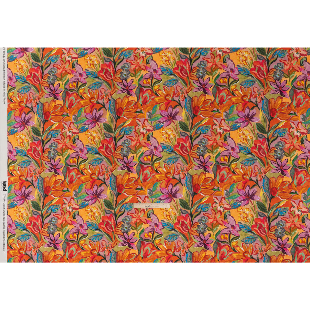 Linen and Rayon Woven - Purple, Orange and Green Painterly Flower Jungle - Mood Exclusive Jungle Jubilee Print - Full
