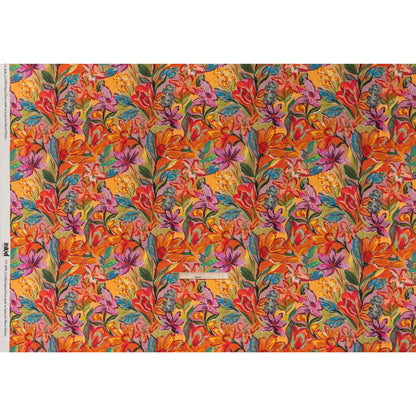 Linen and Rayon Woven - Purple, Orange and Green Painterly Flower Jungle - Mood Exclusive Jungle Jubilee Print - Full