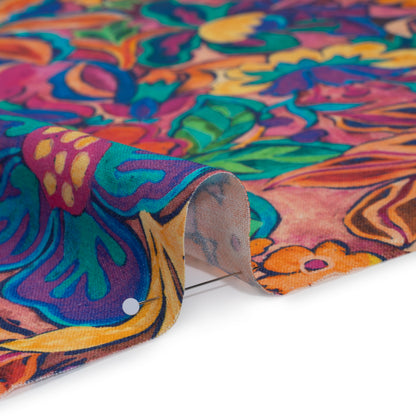 Linen and Rayon Woven - Hot Pink, Orange and Ultramarine Blue Bold Flowers - Mood Exclusive Electric Eden Print