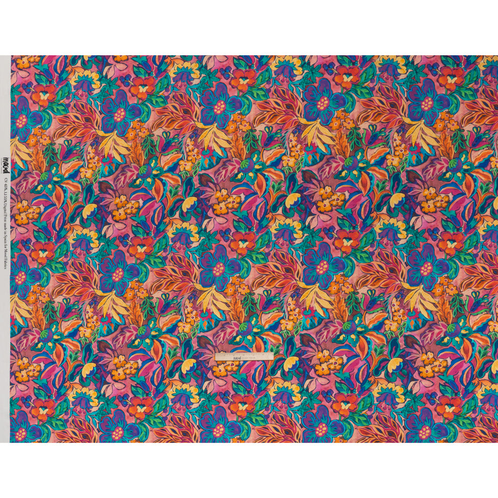 Linen and Rayon Woven - Hot Pink, Orange and Ultramarine Blue Bold Flowers - Mood Exclusive Electric Eden Print - Full
