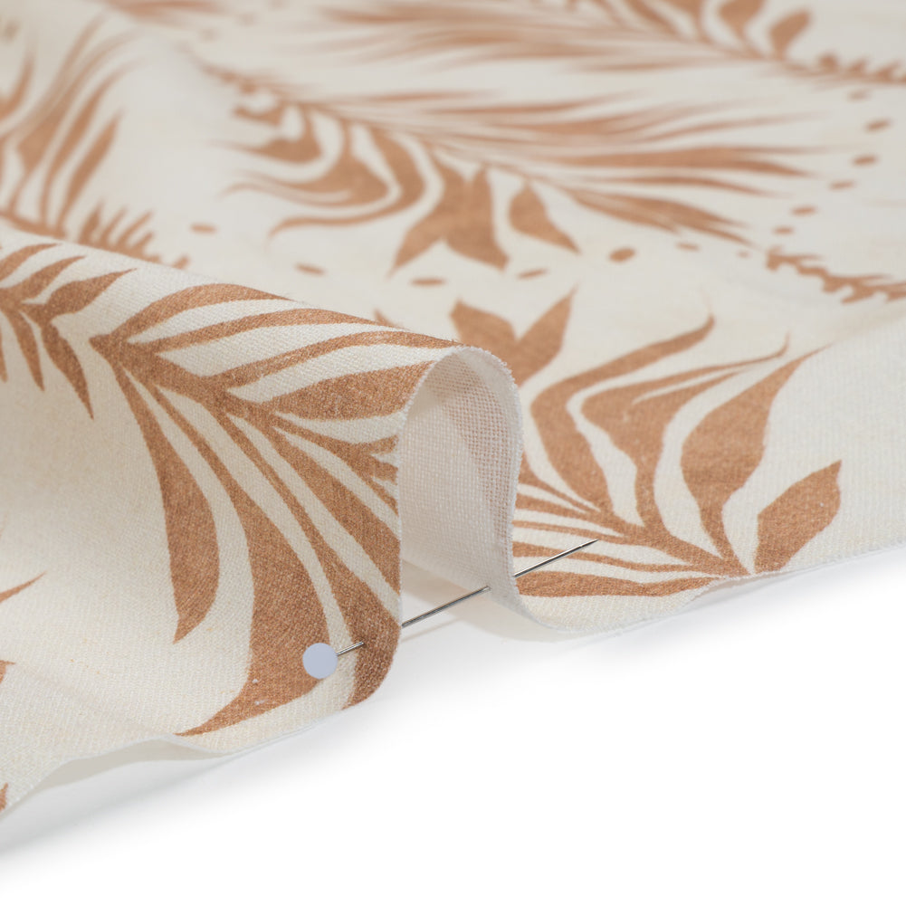 Linen and Rayon Woven - Beige and Cream Palm Leave Lines - Mood Exclusive Palm Parade Print - Detail