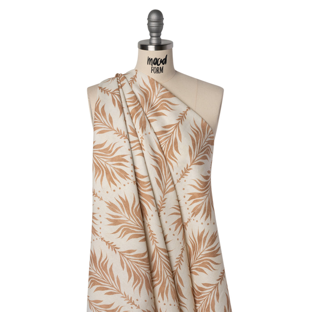 Linen and Rayon Woven - Beige and Cream Palm Leave Lines - Mood Exclusive Palm Parade Print - Drape