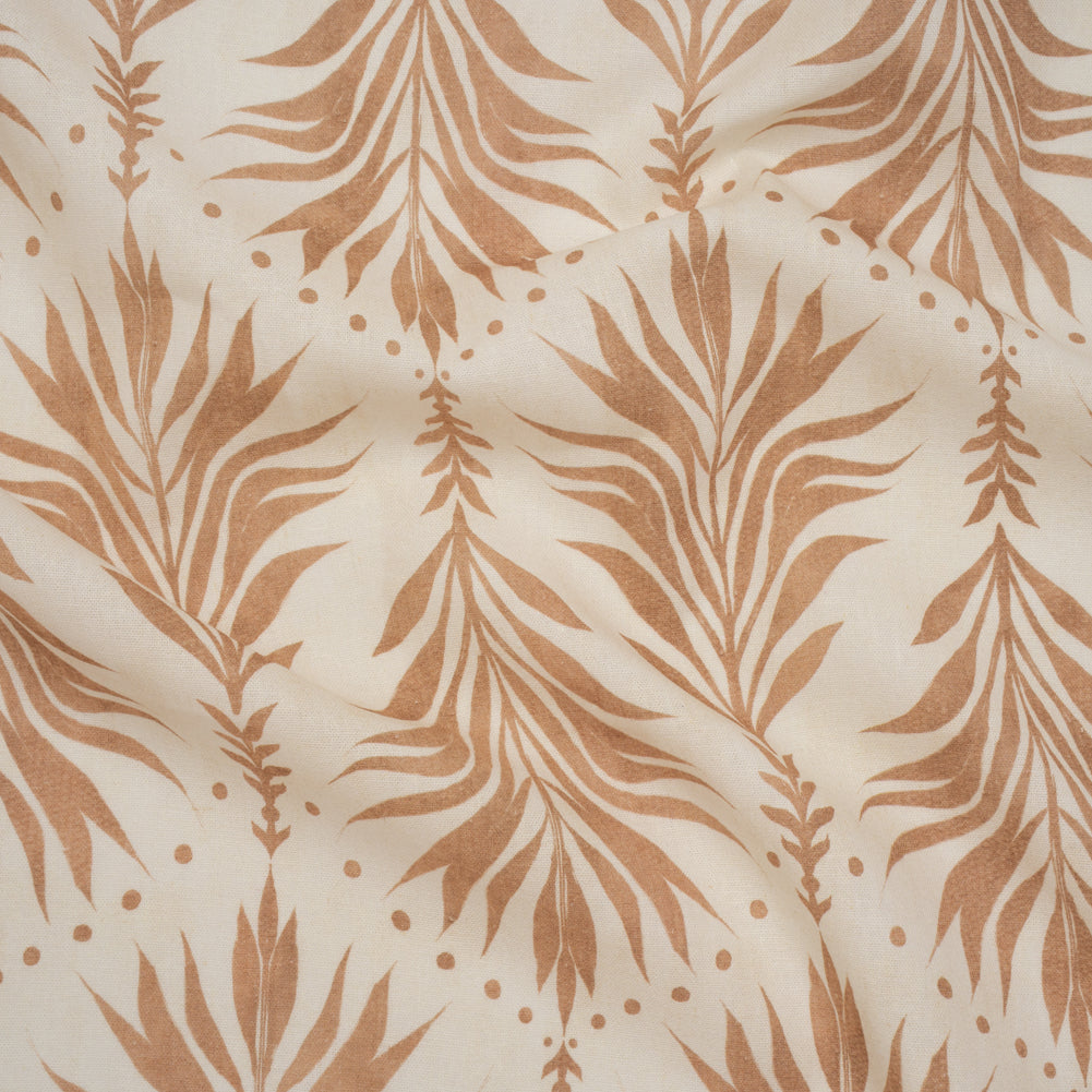 Linen and Rayon Woven - Beige and Cream Palm Leave Lines - Mood Exclusive Palm Parade Print
