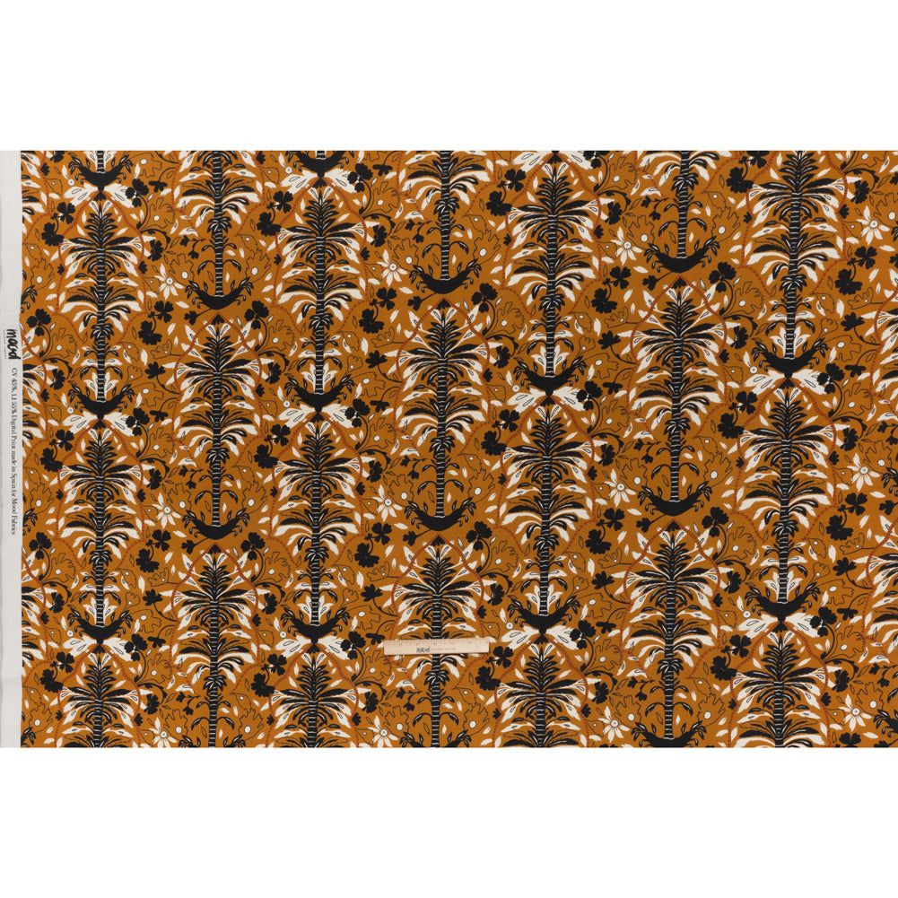 Linen and Rayon Woven - Burnt Orange, Black and White Palm Tree Stripes - Mood Exclusive Palm Prestige Print - Full