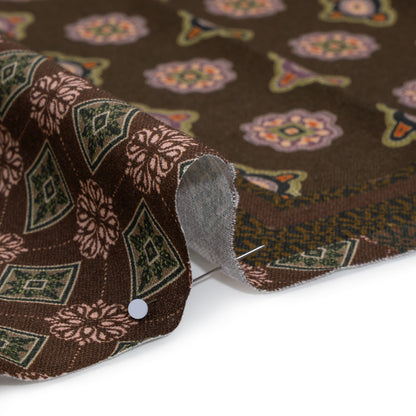Linen and Rayon Woven - Brown, Dark Green and Olive Medallion Patchwork - Mood Exclusive Sultan’s Splendor Print