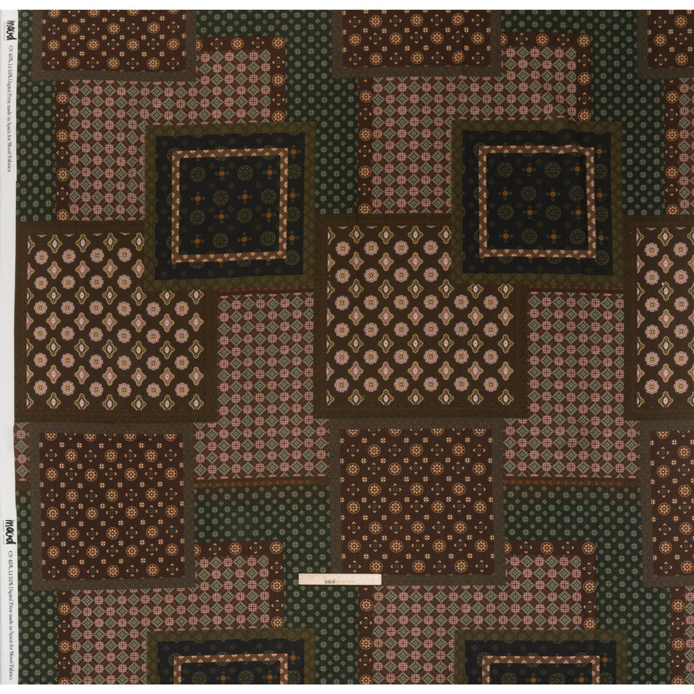 Linen and Rayon Woven - Brown, Dark Green and Olive Medallion Patchwork - Mood Exclusive Sultan’s Splendor Print - Full
