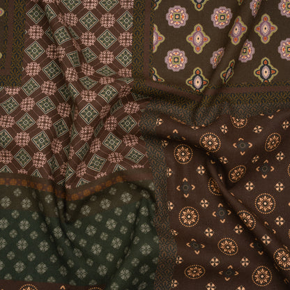 Linen and Rayon Woven - Brown, Dark Green and Olive Medallion Patchwork - Mood Exclusive Sultan’s Splendor Print