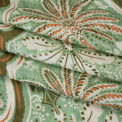 Linen and Rayon Woven - Seafoam, Olive and Burnt Orange Fanciful Palm Ogees - Mood Exclusive Frond Flow Print