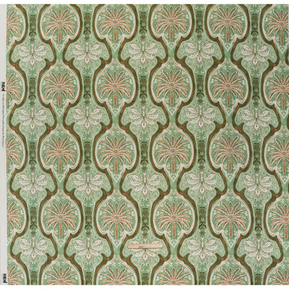 Linen and Rayon Woven - Seafoam, Olive and Burnt Orange Fanciful Palm Ogees - Mood Exclusive Frond Flow Print