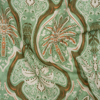 Linen and Rayon Woven - Seafoam, Olive and Burnt Orange Fanciful Palm Ogees - Mood Exclusive Frond Flow Print