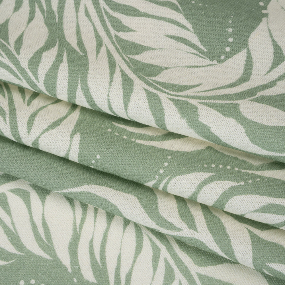Linen and Rayon Woven - Celadon Green and Cream Flowing Vines - Mood Exclusive Twining Tendrils Print Folded