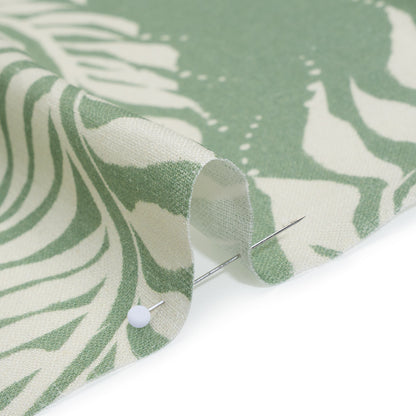 Linen and Rayon Woven - Celadon Green and Cream Flowing Vines - Mood Exclusive Twining Tendrils Print Detail