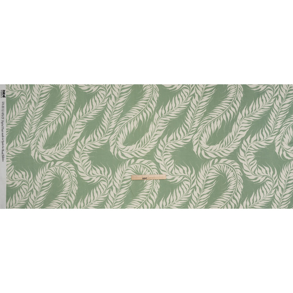 Linen and Rayon Woven - Celadon Green and Cream Flowing Vines - Mood Exclusive Twining Tendrils Print - Full