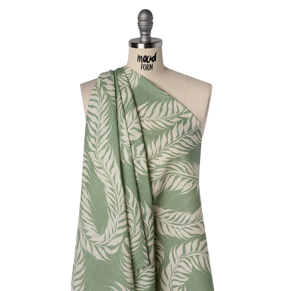Linen and Rayon Woven - Celadon Green and Cream Flowing Vines - Mood Exclusive Twining Tendrils Print Drape