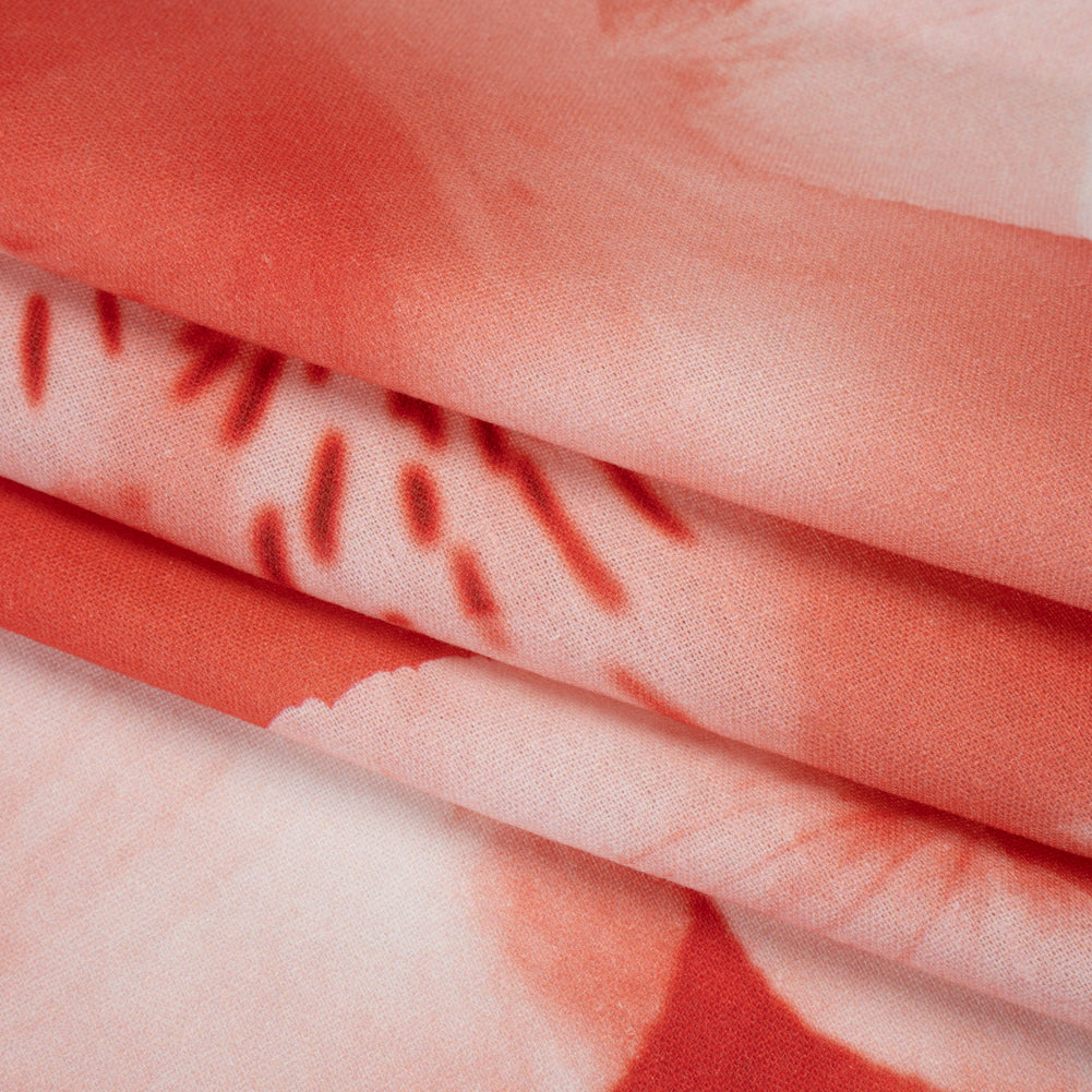 Linen and Rayon Woven - Coral Red and White Hazy Tiger Lilies Floral - Mood Exclusive Hazy Daze Print - Folded