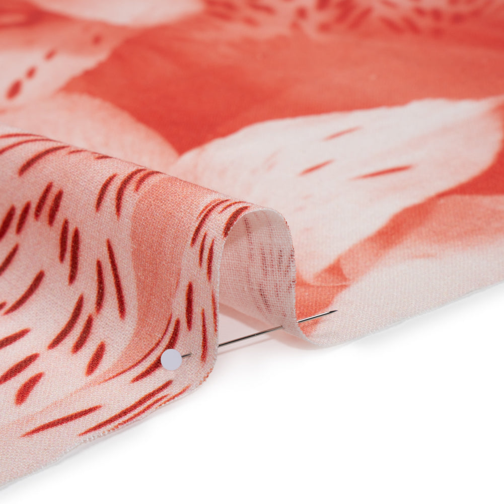 Linen and Rayon Woven - Coral Red and White Hazy Tiger Lilies Floral - Mood Exclusive Hazy Daze Print - Detail