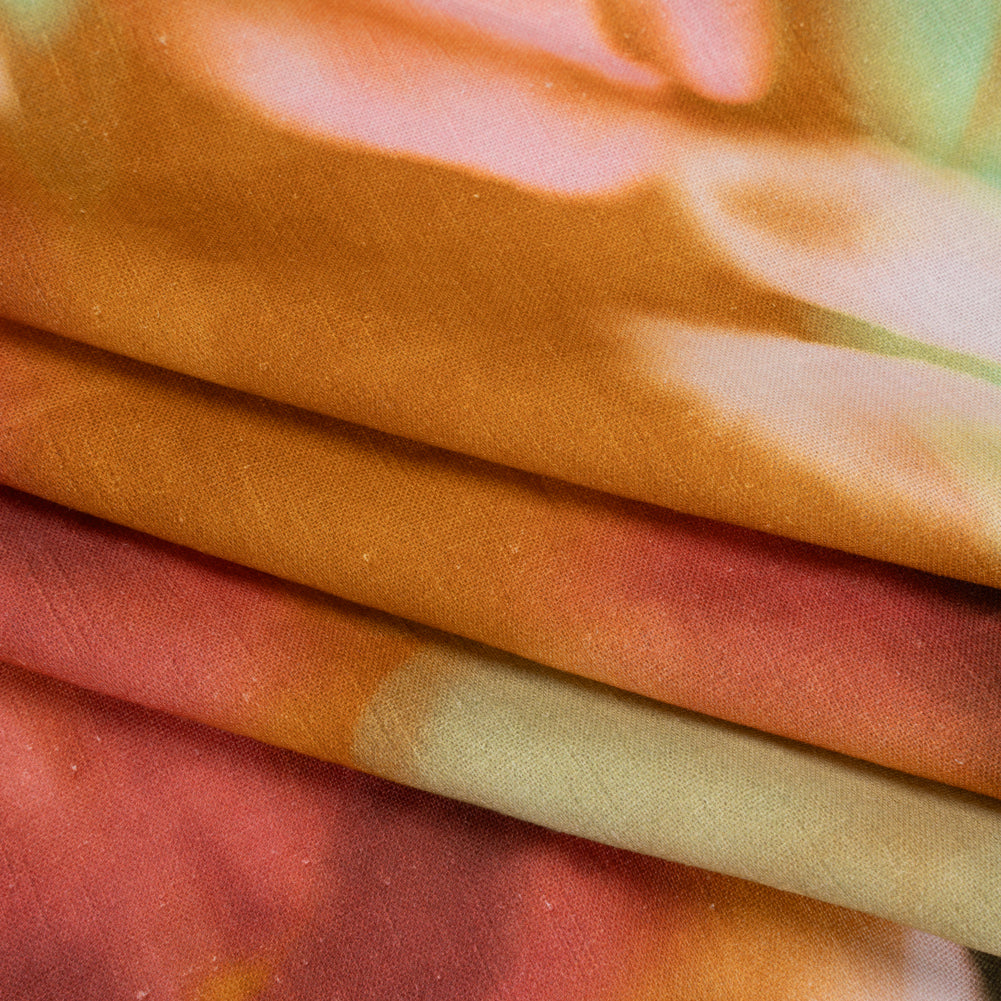 Linen and Rayon Woven - Burnt Orange, Seafoam Green and Wine Red Hazy Florals - Mood Exclusive Midsummer Mirage Print - Folded