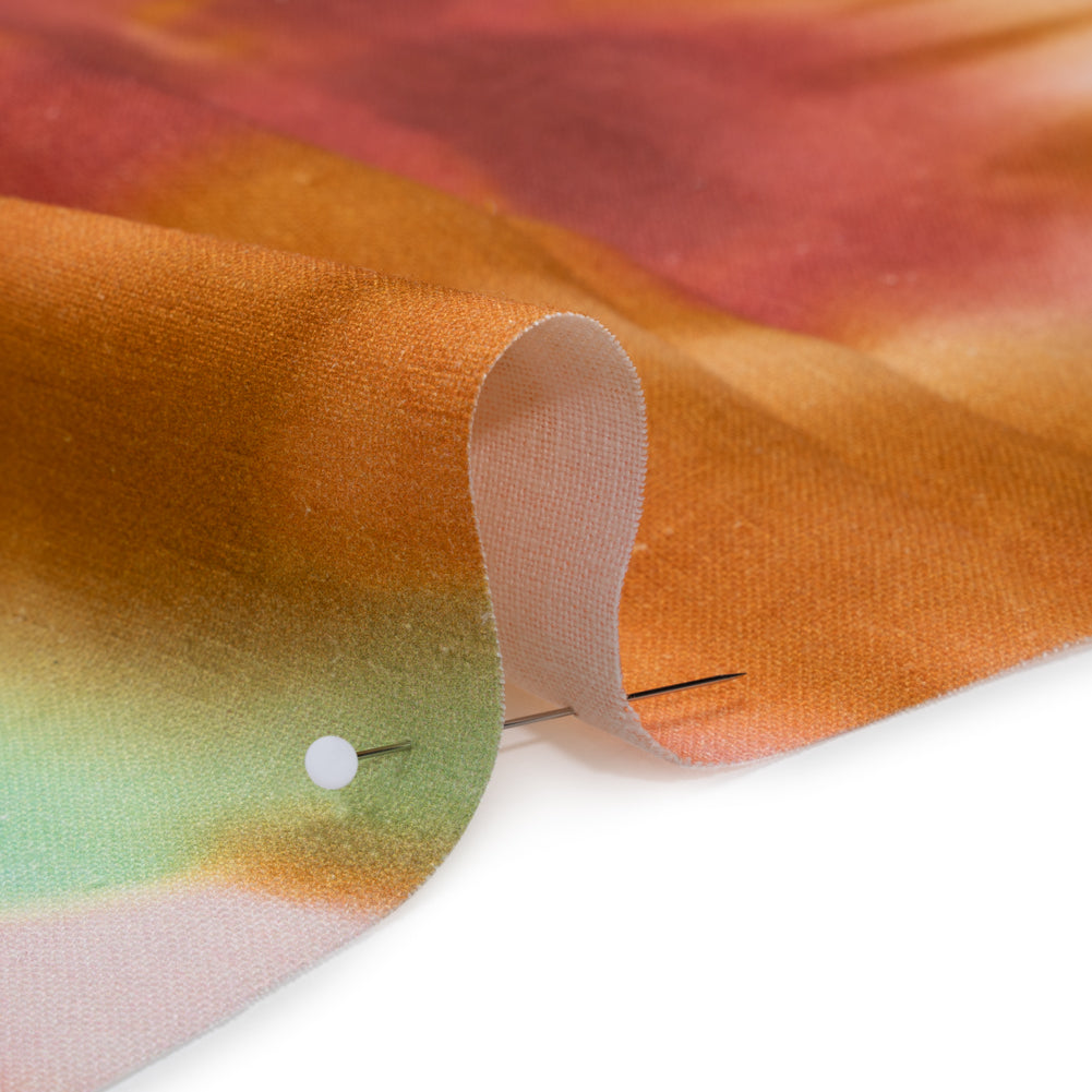Linen and Rayon Woven - Burnt Orange, Seafoam Green and Wine Red Hazy Florals - Mood Exclusive Midsummer Mirage Print - Detail