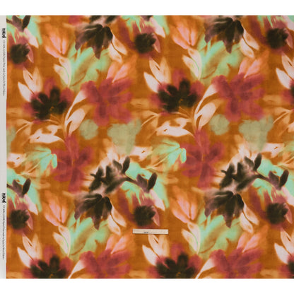 Linen and Rayon Woven - Burnt Orange, Seafoam Green and Wine Red Hazy Florals - Mood Exclusive Midsummer Mirage Print