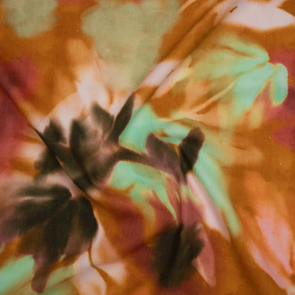 Linen and Rayon Woven - Burnt Orange, Seafoam Green and Wine Red Hazy Florals - Mood Exclusive Midsummer Mirage Print