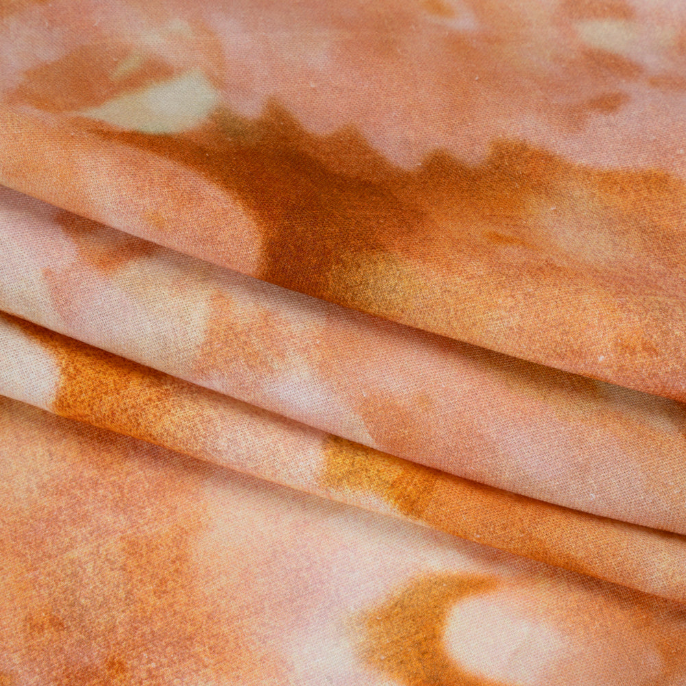 Linen and Rayon Woven - Burnt Orange, Peachy Pink and Soft Green Abstracted Soft Florals - Mood Exclusive Fairy Flare Print - Folded