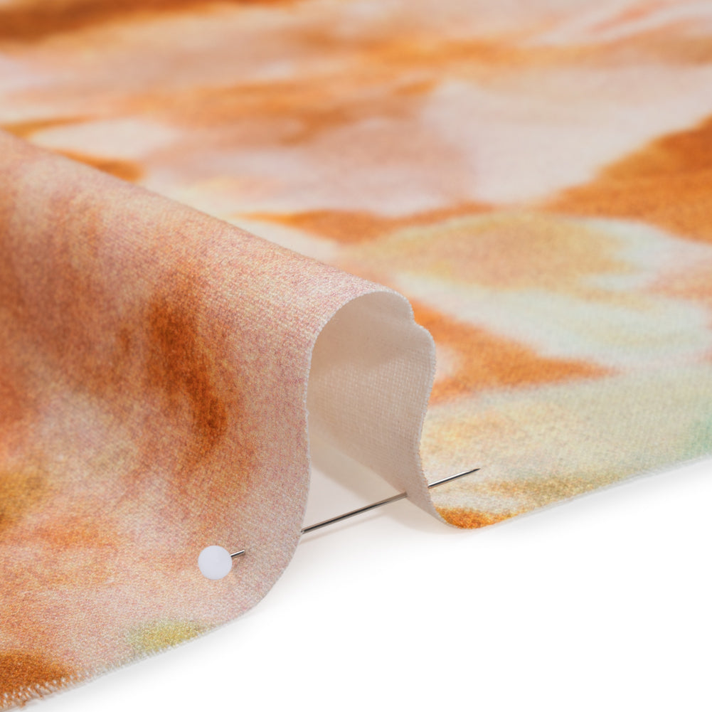 Linen and Rayon Woven - Burnt Orange, Peachy Pink and Soft Green Abstracted Soft Florals - Mood Exclusive Fairy Flare Print - Detail