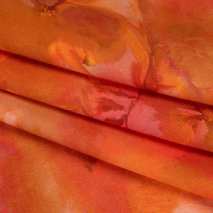 Linen and Rayon Woven - Orange, Red and Tan Muddled Pressed Flowers - Mood Exclusive Autumn Blaze Print