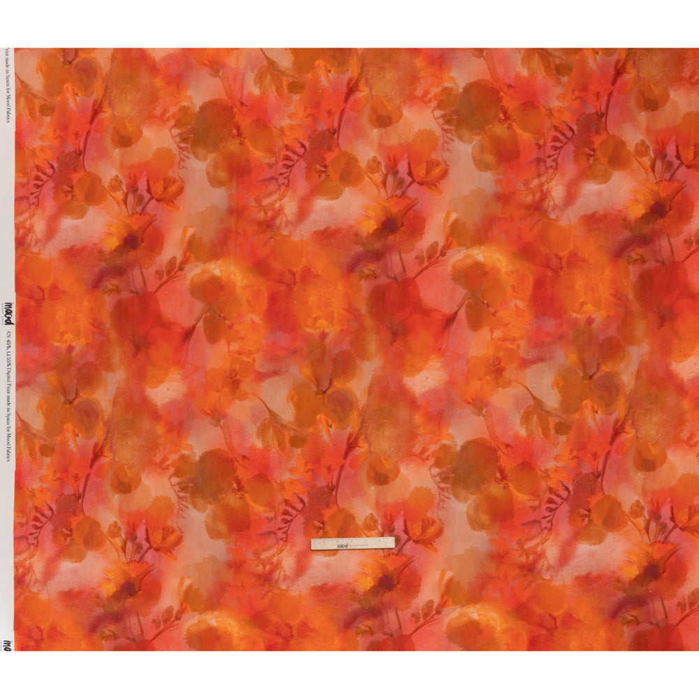 Linen and Rayon Woven - Orange, Red and Tan Muddled Pressed Flowers - Mood Exclusive Autumn Blaze Print - Full