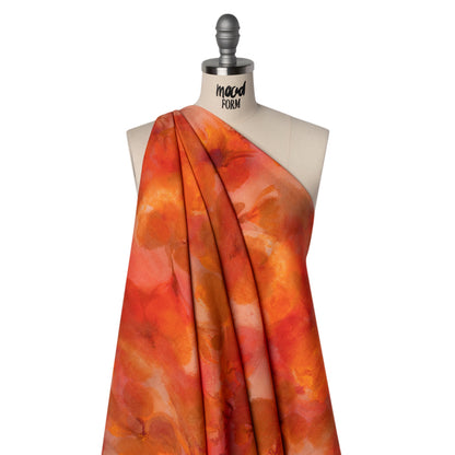 Linen and Rayon Woven - Orange, Red and Tan Muddled Pressed Flowers - Mood Exclusive Autumn Blaze Print
