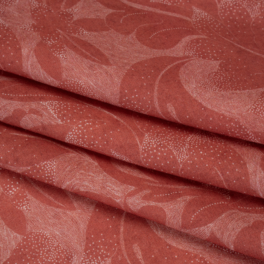 Linen and Rayon Woven - Soft Red and White Fanciful Leaves - Mood Exclusive Maple Moondust Print - Folded