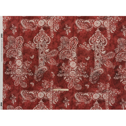 Linen and Rayon Woven - Dark Red and White Paisley and Frames - Mood Exclusive Arabesque Allure Print