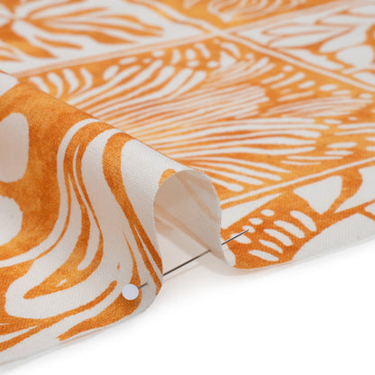 Linen and Rayon Woven - Yellow Ochre and White Leafy Blocks - Mood Exclusive Summer Solace Print