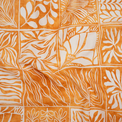Linen and Rayon Woven - Yellow Ochre and White Leafy Blocks - Mood Exclusive Summer Solace Print