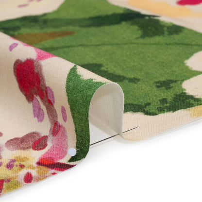 Linen and Rayon Woven - Green, Cream and Magenta Painterly Lilies - Mood Exclusive Petal Poesy Print Detail