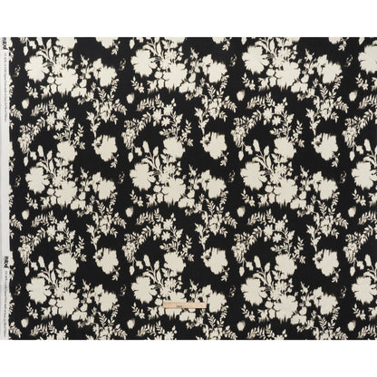 Linen and Rayon Woven - Black and Off White Ikat-Like Floral Silhouettes - Mood Exclusive Dahlia Daydreams Print