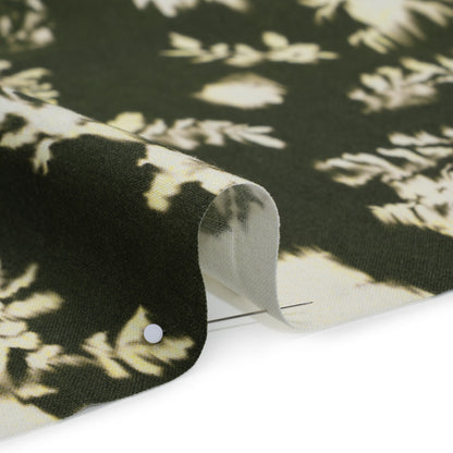 Linen and Rayon Woven - Forest Green and Off White Ikat-Like Floral Silhouettes - Mood Exclusive Dahlia Daydreams Print