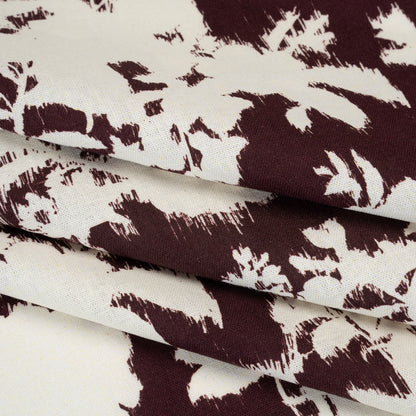 Linen and Rayon Woven - Grape Wine and Off White Ikat-Inspired Floral Silhouettes - Mood Exclusive Summer Sketches Print