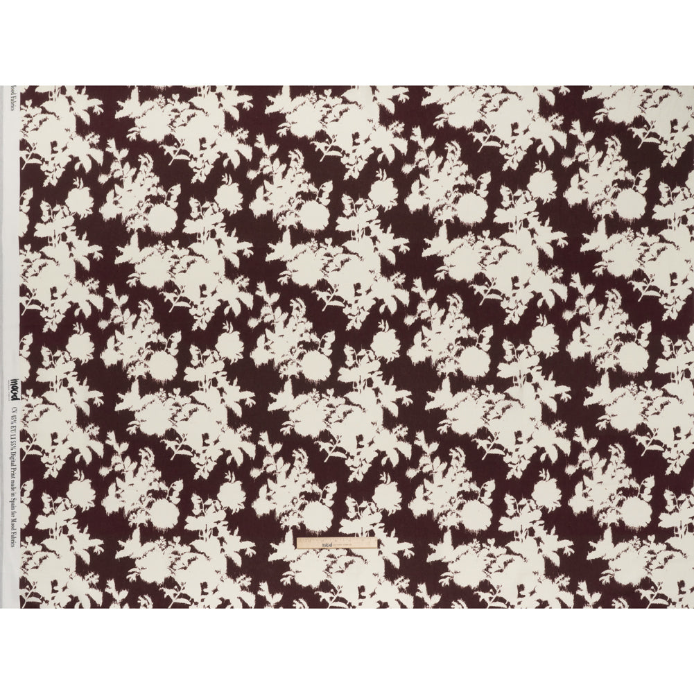 Linen and Rayon Woven - Grape Wine and Off White Ikat-Inspired Floral Silhouettes - Mood Exclusive Summer Sketches Print - Full