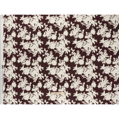 Linen and Rayon Woven - Grape Wine and Off White Ikat-Inspired Floral Silhouettes - Mood Exclusive Summer Sketches Print