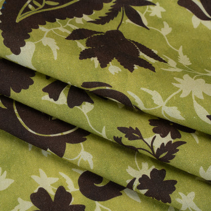 Linen and Rayon Woven - Kiwi Green and Dark Brown Paisley and Vines - Mood Exclusive Groovy Grove Print