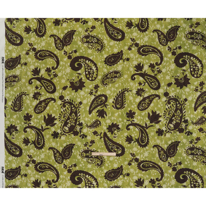 Linen and Rayon Woven - Kiwi Green and Dark Brown Paisley and Vines - Mood Exclusive Groovy Grove Print