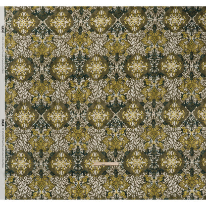 Linen and Rayon Woven - Olive, Lime Green and Cream Floral Diamonds - Mood Exclusive Fleur Filigree Print