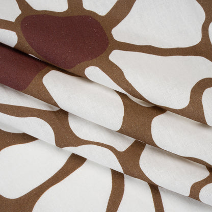 Linen and Rayon Woven - Brown, Cream and Burgundy Abstract Daisies - Mood Exclusive Dilly-Dally Daisies Print