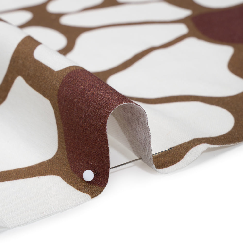 Linen and Rayon Woven - Brown, Cream and Burgundy Abstract Daisies - Mood Exclusive Dilly-Dally Daisies Print - Detail