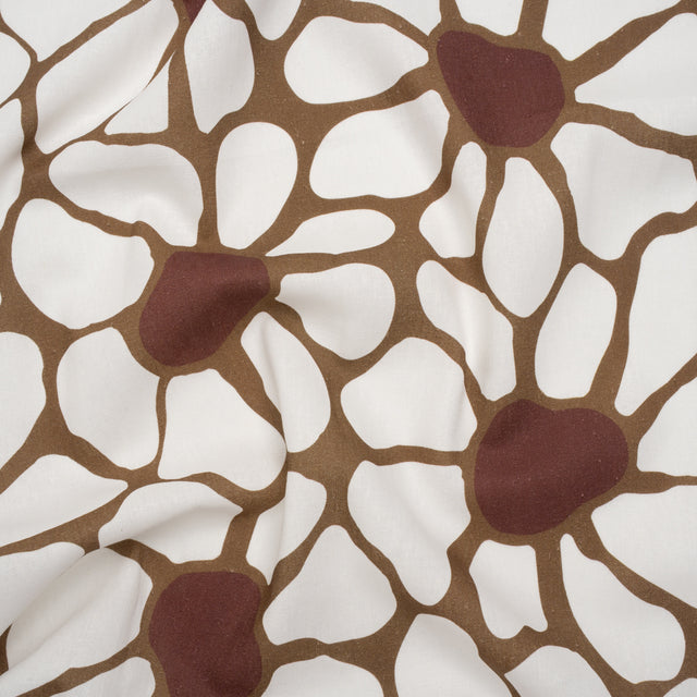 Linen and Rayon Woven - Brown, Cream and Burgundy Abstract Daisies - Mood Exclusive Dilly-Dally Daisies Print