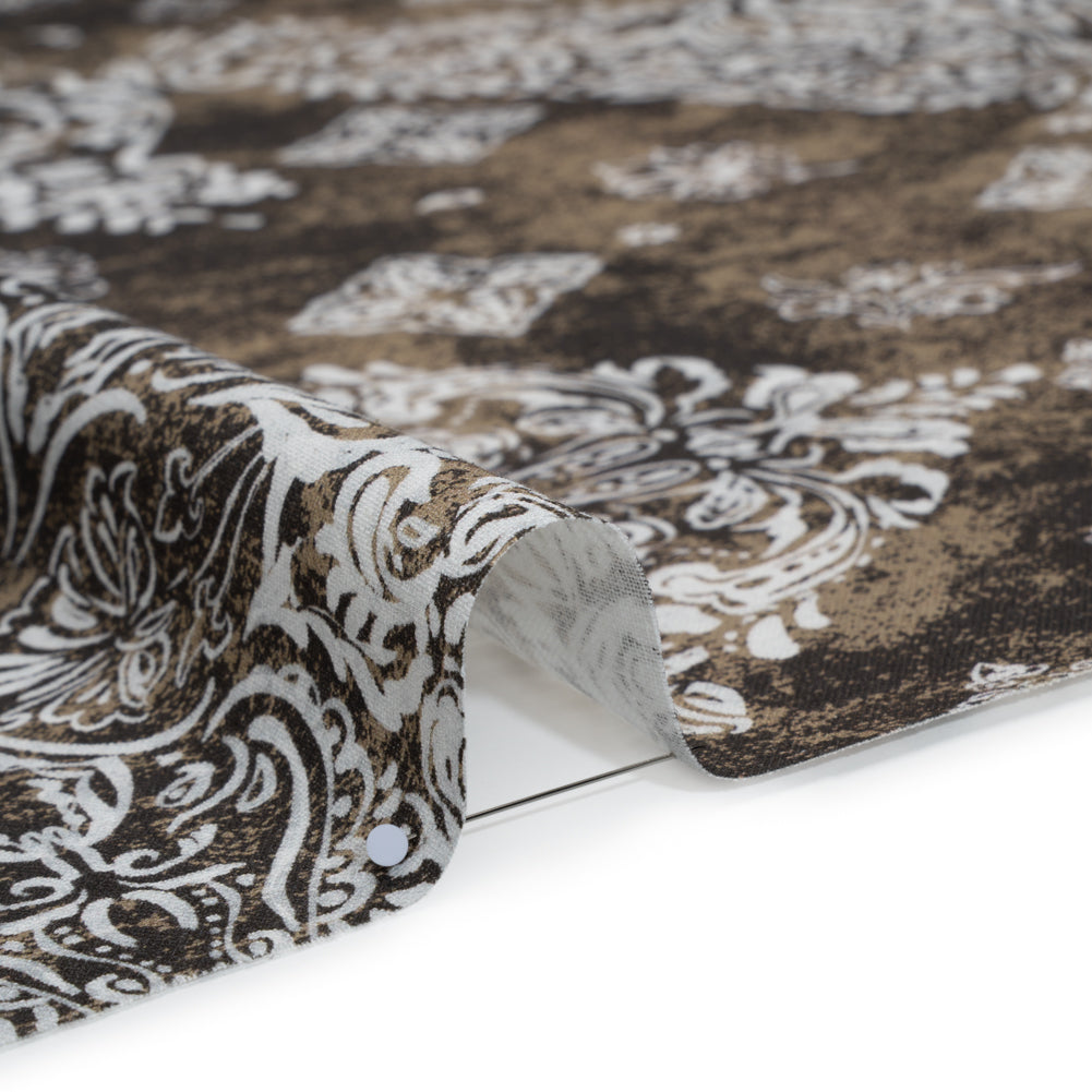Linen and Rayon Woven - Dark Brown, Beige and White Floral Patches - Mood Exclusive Earthly Envy Print - Detail