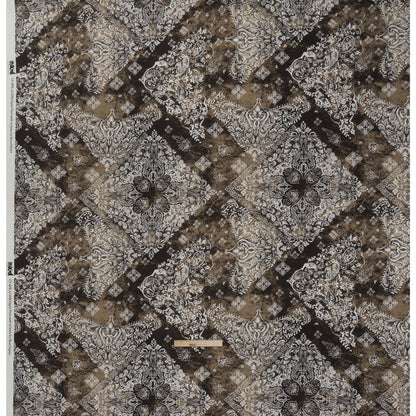 Linen and Rayon Woven - Dark Brown, Beige and White Floral Patches - Mood Exclusive Earthly Envy Print